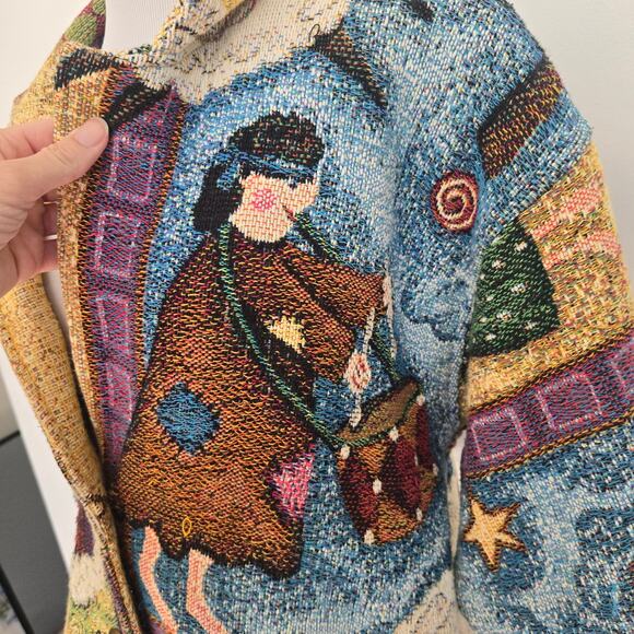Rare Vintage Nativity Tapestry Jacket Cropped Painted Pony Art To Wear Small - Picture 10 of 15